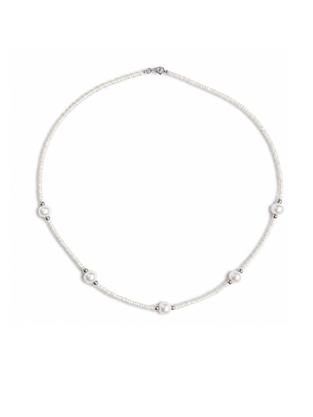Natural Pearl Station Necklace 925 Sterling Silver 17" White